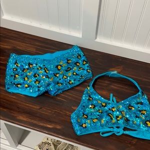 2 pieces sequence animal print outfit